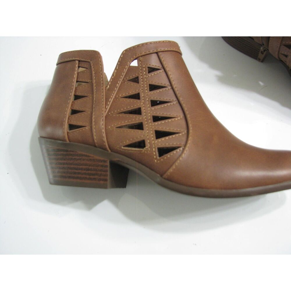 Soda CHANCE Women's Perforated Cut Out Stacked Block Heel Ankle Booties